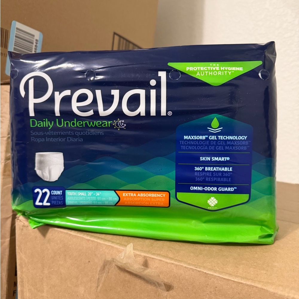 22 Pc Prevail Daily Underwear Extra Absorbency Youth/Small Pull Up 20"-34 unisex
